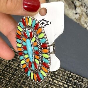 NWT Western Native Colorful Stones Couch Adjustable Silver Tone Statement Ring